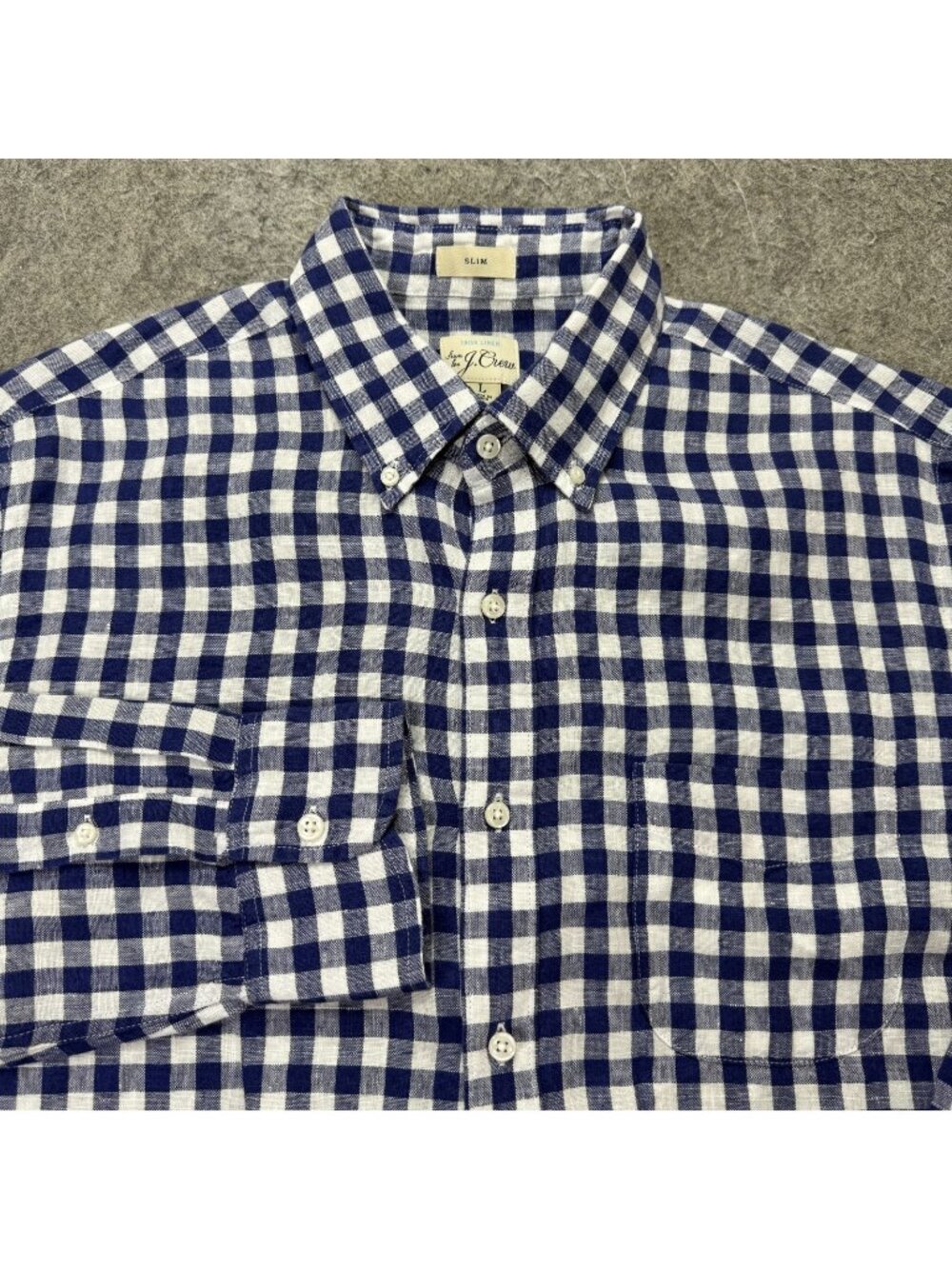 J.Crew Baird McNutt Irish Linen Shirt Men L Blue Gingham Check Slim Fit